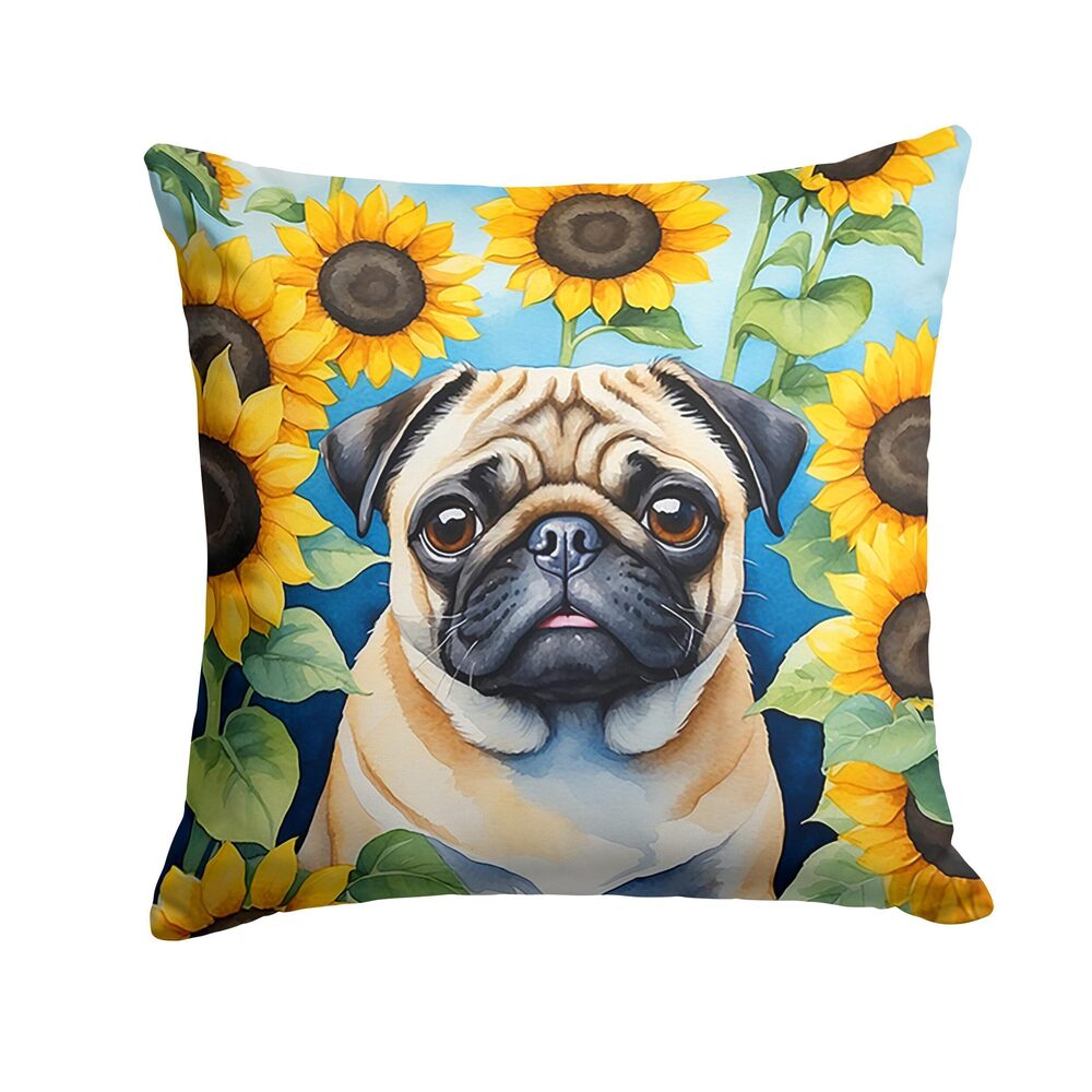 9627 in Sunflowers Throw Pillow, 14Hx14W, Pug 6145
